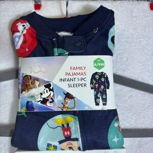 Disney 100 One Piece Sleeper Infant 6/9M Navy Blue New Holiday Character Print